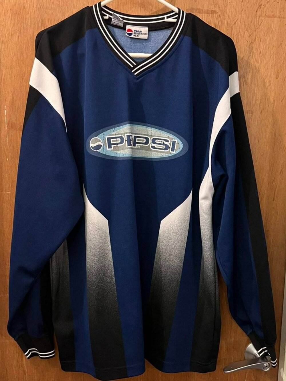 Size L/XL - Pepsi - Blue and Black V-Neck Jersey